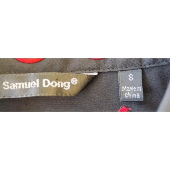 Samuel Dong Top Button Down Geometric Burnout Black And Red Small - Picture 4 of 9